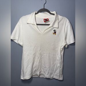 Disney Parks Vintage Mickey Inc Mouse logo V neck Polo Top Size Large GUC